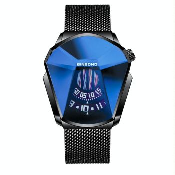 Men Diamond Dial Quartz Watch - Locomotive Concept - Black Steel White Surface