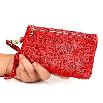 Versatile Cowhide Zipper Key Pouch in Purple