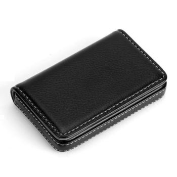 Stainless Steel Magnetic Business Card Holder Pu Leather Case - Brown