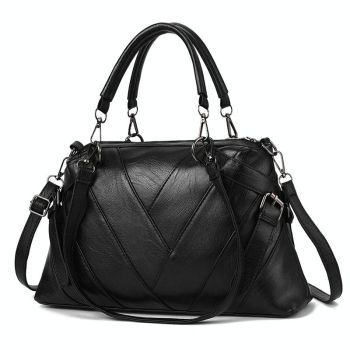 Soft Leather Geometric Handbag - Colourblock - Black White
