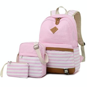 Printed Canvas Backpack Set - 3 Pieces - Grey