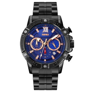 Stainless Steel Men Moonphase Quartz Watch with Strap - Silver