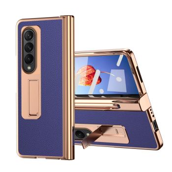 For Samsung Galaxy Z Fold4 5G Premium Litchi Leather Hinged Phone Case - With Pen - Black
