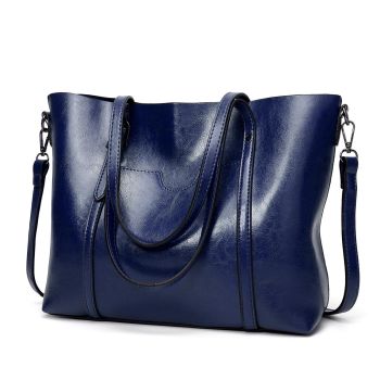 Stylish All-match Leather Handbag - Wax Finish - Black