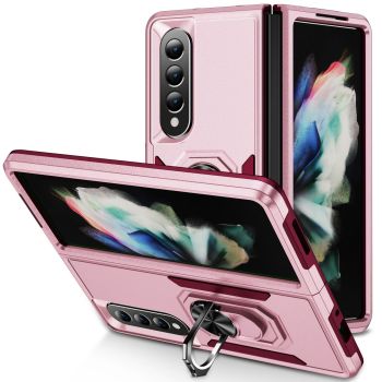 For Samsung Galaxy Z Fold4 5G Shockproof Case With Holder - Pc Tpu - Red + Rose Red
