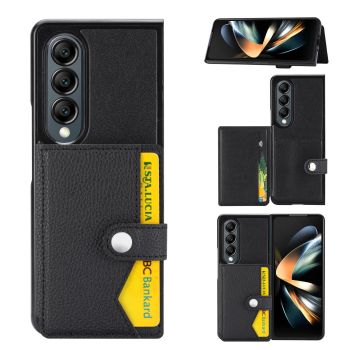 For Samsung Galaxy Z Fold4 5G Samsung Galaxy Z Fold4 Litchi Pattern Single Button Card Holder Phone Case - Black
