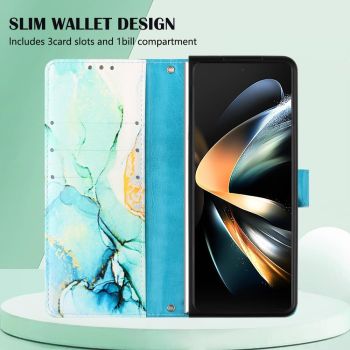 For Samsung Galaxy Z Fold4 5G Marble Leather Flip Case - White Purple Ls006