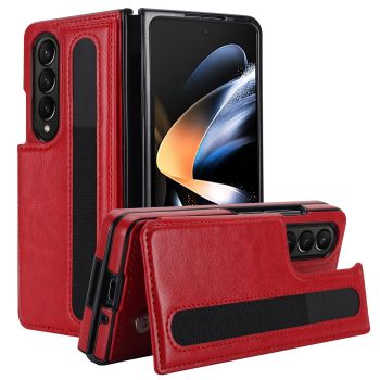 For Samsung Galaxy Z Fold4 5G Double Buckle Phone Case With Pen Slots - Purple