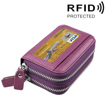 11-slot Rfid Blocking Leather Card Holder Wallet with Coin Pocket - Pink