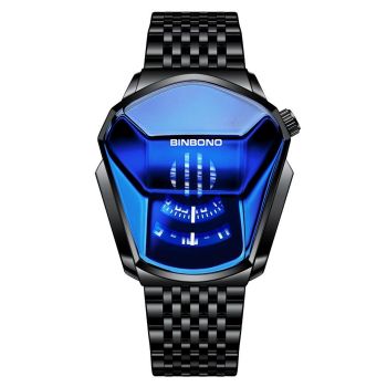 Black Steel Belt Men Watch with Live Technology - White Steel White Face