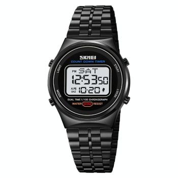 Waterproof Multifunctional Men Digital Watch - Luminous Stainless Steel - 30m - Silver Black