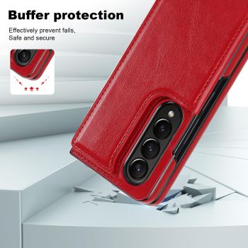 For Samsung Galaxy z Fold4 5G Foldable Phone Case with Double Buckle Card Slot - Brown