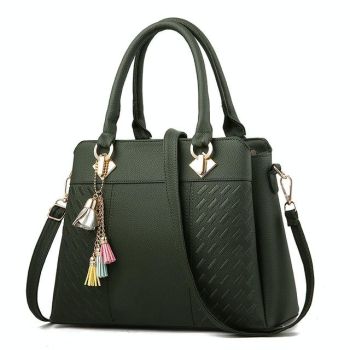 Simple Style Women Leather Crossbody Bag with Tassel Embroidery - Wine Red