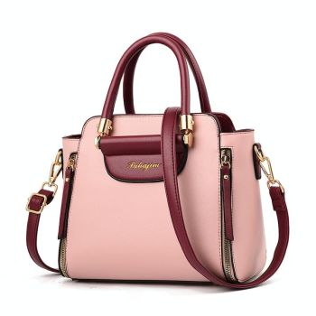Contrast Material Ladies Handbag - Leather Pink