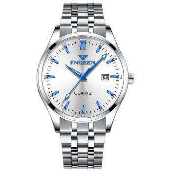 Simple Luminous Quartz Watch for Men with Calendar - Black Steel White Surface