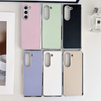 For Samsung Galaxy Z Fold4 5G Shiny Leather Phone Case With Metallic Finish - Gold