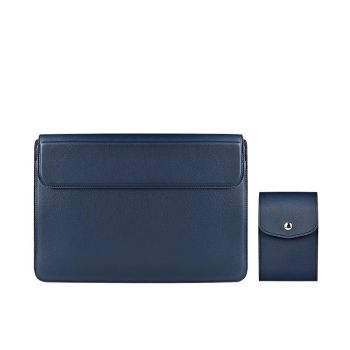 Leather Laptop Liner Bag - 14.1-15.4 Inches with Stand Function - Silver Gray With Bag