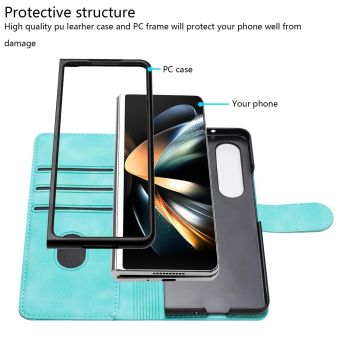 For Samsung Galaxy Z Fold4 5G Leather Phone Case With Heart Pattern - Brown