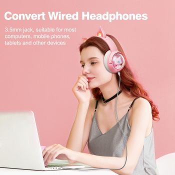 Wireless Cat Ear Bluetooth Headset Usb-C - Pink