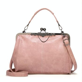 Adjustable Leather Crossbody Bag with Vintage Buckle - Apricot