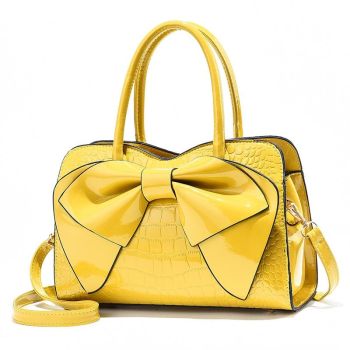 Leather Ladies Handbag - Bright Bow Design - Pink