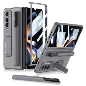 For Samsung Galaxy Z Fold4 5G Leather Case With Holder & Pen Slots - Thin & Shockproof - Cross Texture