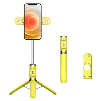 Bluetooth Remote Selfie Stick with Dual Fill Light and Tripod - Green