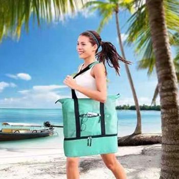 Vibe Geeks 2 in 1 Mesh Beach Tote Bag with Insulated Cooler - Pink