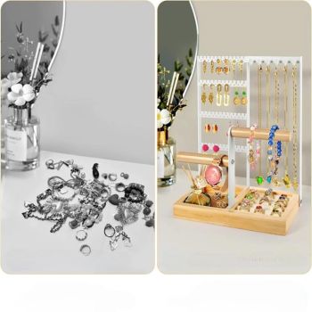 Vibe Geeks Desktop Jewelry Organizer Jewelry Stand with Ring and Bracelet Holder - Black