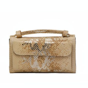 Sequin Snake Print Wrist Bag - Multifunctional Chain Wallet - Khaki