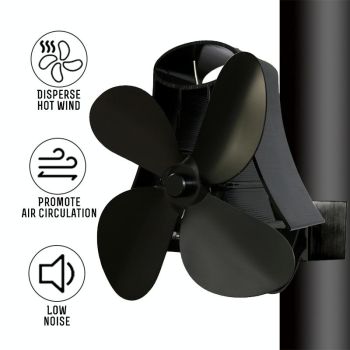 4-blade Heat Powered Fireplace Stove Fan - Aluminum - Grey