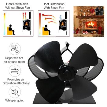 High Temperature 4-blade Heat Powered Stove Fan for Fireplaces - Gold
