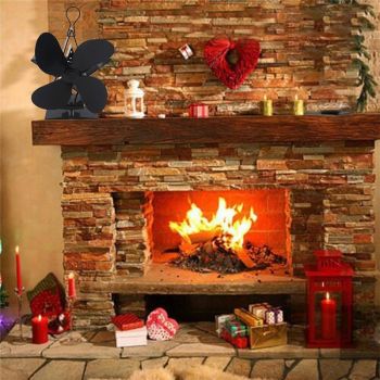Efficient 4-blade Heat-powered Stove Fan - Aluminum - Gold