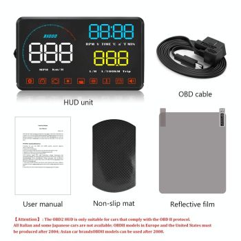 Universal Car Obd2 Hud 5.5 Inch Display Blue