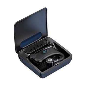 V12 Business Wireless Bluetooth 5.0 Earphone with Charging Box - Hanging Ear Style - Blue