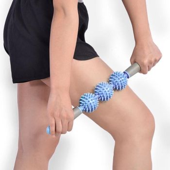Triple Hedgehog Balls Massage Stick For Neck Leg And Hand Yoga Health Care - Blue