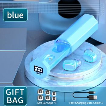 True Wireless Bluetooth Earphones with Digital Display and Charging Box - Blue