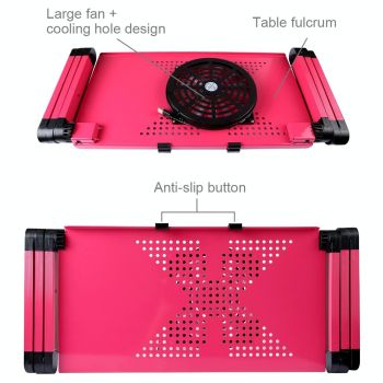 Adjustable Foldable Laptop Stand with Fans & Mouse Pad - Portable Aluminum Alloy - Magenta