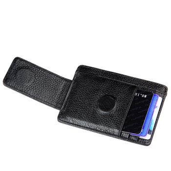 Leather Rfid Blocking Card Holder Wallet with 3 Slots and Pocket - Magenta