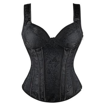 Black Retro Steampunk Padded Corset & Bustier Side Zipper Plus Size - Brown - Xs