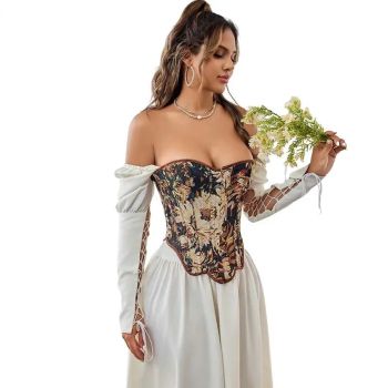 Floral Fishbone Corset Top Retro Bodice Plus Size Xs-Xl Flounce Irregular Bustier - Xl