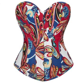 Vintage Lace-Up Denim Corset With Thong Plus Size S-Xxl - Red - M