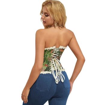 Green Lace Trim Gothic Corset Ruffled Victorian Bustier For Halloween - Xs