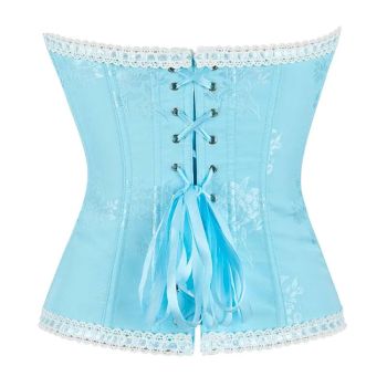 Floral Jacquard Ruffled Boned Corset Top Plus Size Xs-Xxxl Sky Blue Wedding Bridal Body Shapewear - Xs