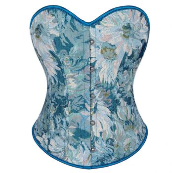 Floral Print Renaissance Corset 12 Plastic Bones Front 5 Busk Closure Plus Size - Brown 791 - 4Xl