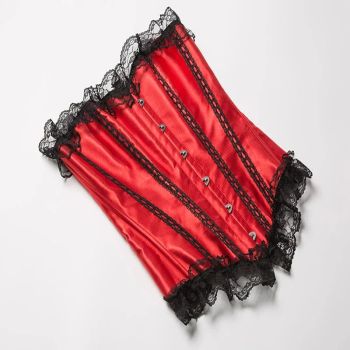Silk Corselet With Floral Lace Trim Front 6 Busk Closure Plus Size Xs-6Xl Red - 4Xl