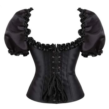 Black Lace-Up Ruffled Corset Bustier Plus Size S-6Xl - L