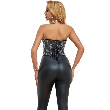 Plus Size Silver Sequin Crop Top With Lace Detail 14 Fishbones Support S-Xxxl - Xxxl