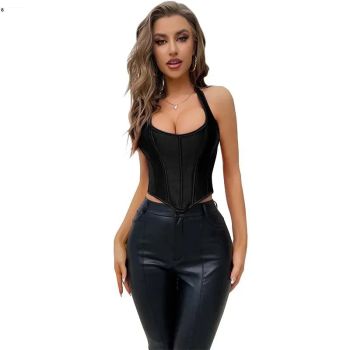 Black Satin Lace-Up Gothic Corset Plus Size Sleeveless Vest With Boning And Shaping For Retro Women - 4Xl