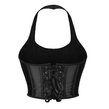 Black Gothic Corset Top Plus Size Slimming Bustier With Halter-Strap And Satin Material - Xxl